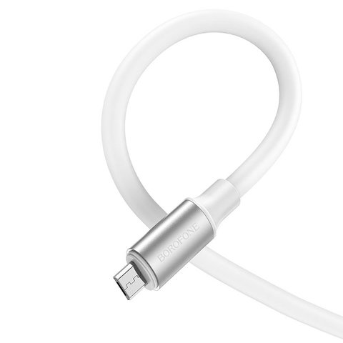 USB кабель Borofone BX82, USB тип-A, micro-USB тип-B, 100 см, 2,4 А, білий, силіконовий, #6974443386202 Прев'ю 1