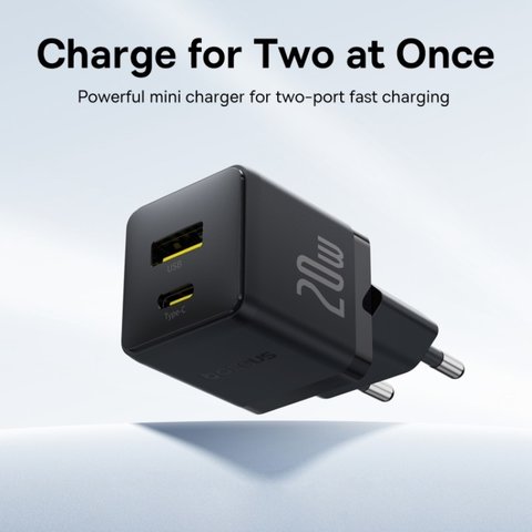 Мережевий зарядний пристрій Baseus Palm, 20 Вт, Fast Charge, чорний, 2 порта, #P10111608113-00 Прев'ю 1