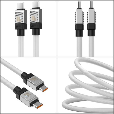 Cable USB Baseus Coolplay Series, 2xUSB tipo-C, 100 cm, 100 W, blanco, de silicona, #CAKW000202 Vista previa  1