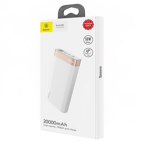 Power bank Baseus BS-20KP201, 20000 mAh, Type C puertos 5-9V 2A/12V 1,5A, 2 puertos USB 5V 2A/5-9V 2A/12V 1.5A, 145.6×71×28 mm, blanco, #PPALL-APX02 Vista previa  1