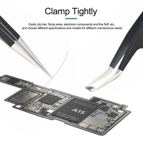 Pinzas para smd RELIFE ESD-15, curvada, antiestática, 120 mm, negro Vista previa  3