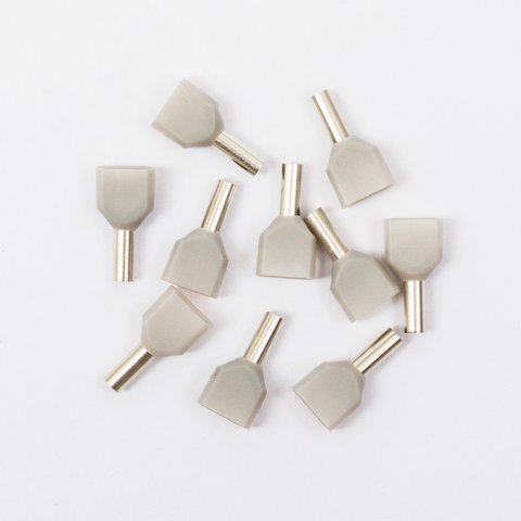 Наконечник TE2508, для 2х проводів, трубчастий, ізольований, сірий, 10 шт., 2,5 мм², 8 мм Прев'ю 1