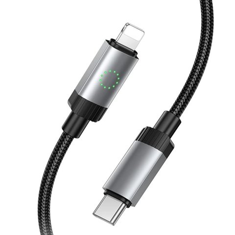 USB кабель Hoco X117, USB тип-C, Lightning, 100 см, 27 Вт, черный, с индикатором, в нейлоновой оплетке, #6942007652520 Превью 1